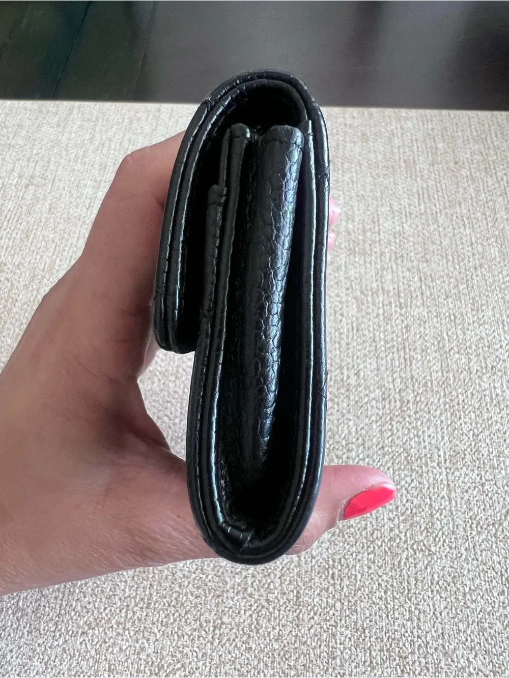 Authentic CHANEL Black Quilted Caviar Leather Small Flap Wallet with Silver CC